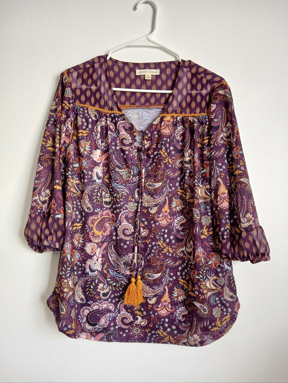 Farmers Market Tassle Tie Top Size Large NWT. Great Fall Colors